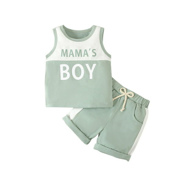 REORIAFEE Newborn Kids Boys 2 Piece Lounge Set Tank Top and Shorts with Pocket and Drawstring Suits Outfit Color Block Cotton Set Round Neck Cute Summer Spring Clothing Size 12-18M Green