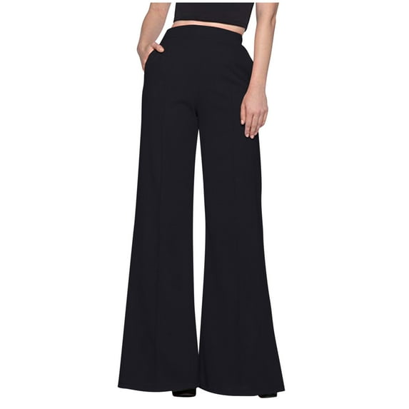 REORIAFEE Office Pants for Women with Pockets Wide Leg Palazzo Pants Solid Print High Waisted Casual Pants Lightweight Baggy Stretchy Trousers 2024 Trending Fashion Clothing