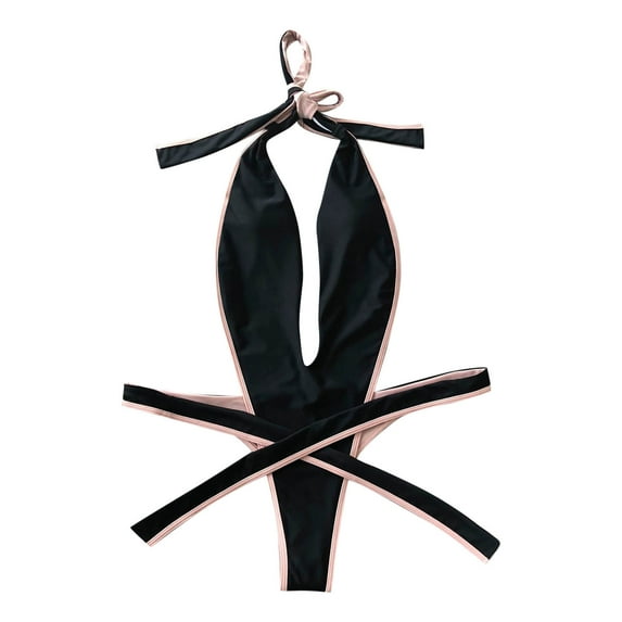 REORIAFEE One Piece Bathing Suit for Women Swimsuit Monokini Swimwear Fashionable Beachwear Leopard Lace Strap Hollow Out One Piece Swimsuit Black S