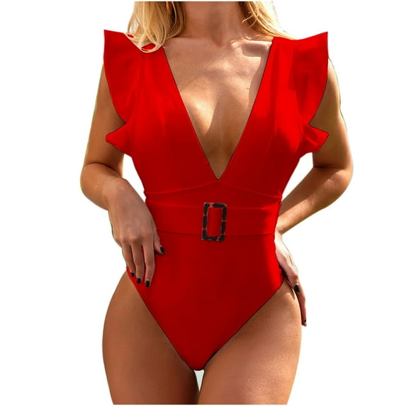 REORIAFEE One Piece Swimsuit for Women Bathing Suit Monokini Swimwear Resort Wear Beachwear Loose Sleeveless Swimsuit Top Blouse Red M