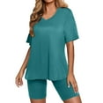 thumbnail image 1 of REORIAFEE Outfits for Women Lounge Sets Loose Casual Beach Outfit Women Two Piece Outfits Summer Short Sleeve Round Neck Biker Shorts Set Cycling Suit Light Blue M, 1 of 6
