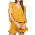 thumbnail image 1 of REORIAFEE Outfits for Women Summer Lounge Tracksuits Disco Outfits Women's Fashion Casual Spring Summer Sleeveless V Neck Blouses Shirts Sets Yellow S, 1 of 6