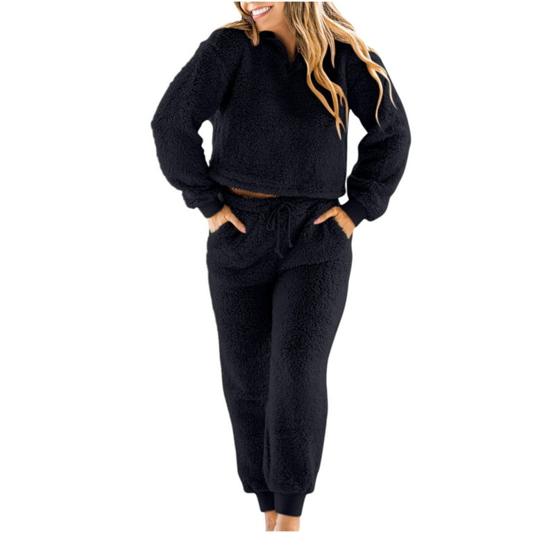 REORIAFEE Outfits for Women Flowy Loose Casual Summer Lounge Sets Summer  Outfit Women's Long Sleeve Tank Tops Set Elastic Waist Long Pants Black L 