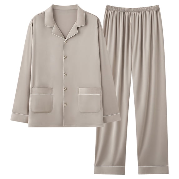 REORIAFEE Pajamas Pants for Women Winter Set 2 Piece Plus Size Loungewear with Pockets Long Sleeve Button Top and Pant Solid Color Sleepwear Khaki L-4XL
