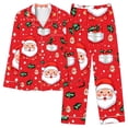 thumbnail image 1 of REORIAFEE Pajamas for Women Set Pants Christmas 2 Piece Loungewear Long Sleeve Button down Shirts and Pant Santa Graphic Sleepwear Multicolor S-2XL, 1 of 5