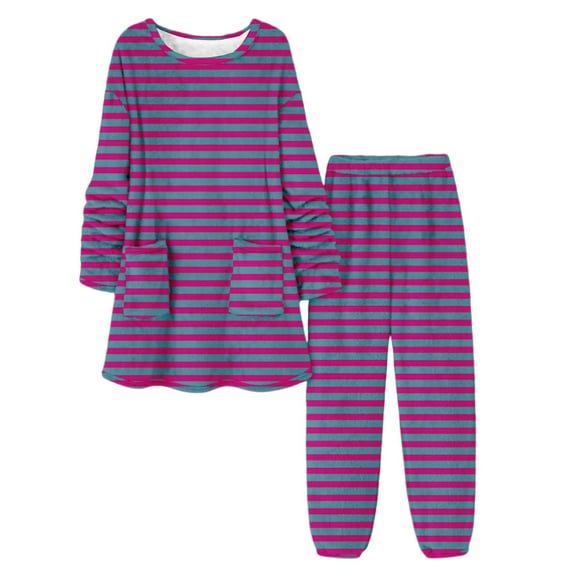 REORIAFEE Pajamas for Women Warm 2 Piece Plus Size Fleece Warm Loungewear Long Sleeve Top and Jogger Striped Soft Sleepwear Purple S-3XL