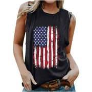 REORIAFEE Patriotic Tank Top for Women Classic USA Americana Stars Stripes Women's Tops Independence Day Print Tank Blouse Tunic Shirt Crewneck Sleeveless Black L