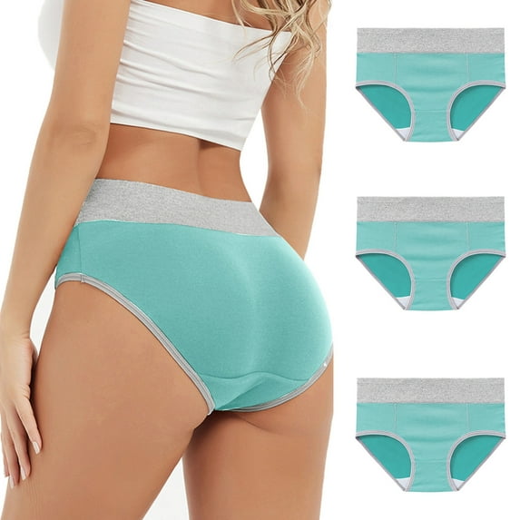 REORIAFEE Period Underwear Women 3PC Mid Waist Cotton Period Briefs Strech Breathable Menstrual Panties Soft Comfy Underwear Lingerie Green XXXXL