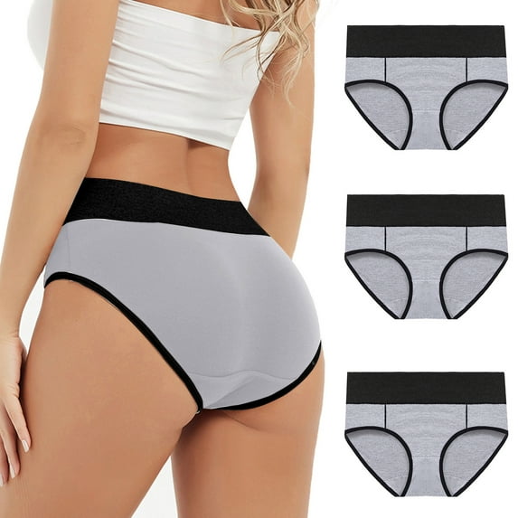 REORIAFEE Period Underwear for Women Pack 3 Mid Waist Cotton Period Briefs Strechy Breathable Menstrual Panties Soft Comfortable Underpants Lingerie Gray XXL