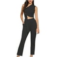thumbnail image 1 of REORIAFEE Plus Size Sets Women Outfits Beach Outfit Women's Summer Sexy Off Shoulder Lace Up Top Cropped Pants Set Black XL, 1 of 7