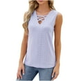 thumbnail image 1 of REORIAFEE Plus Size Tank Tops for Women Loose Fit Sleeveless Tops V Neck Tanks Eyelet Embroidery Criss Cross Shirts Solid Print Pullover Wide Strap Vest Summer Going Out Purple, 1 of 6