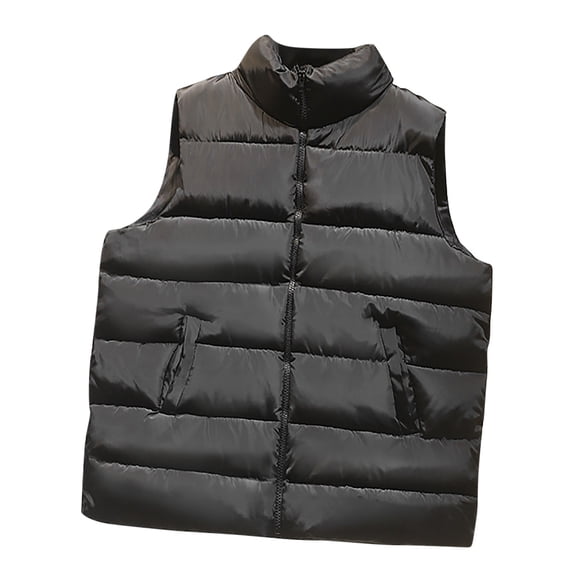 REORIAFEE Puffer Vest Women Sleeveless Winter Outerwear Warm Puffer Lightweight Fashion Stand-up Collar Down Vest PoShort Jacket Sleeveless Stand-up Collar Zipper Outerwear Black M
