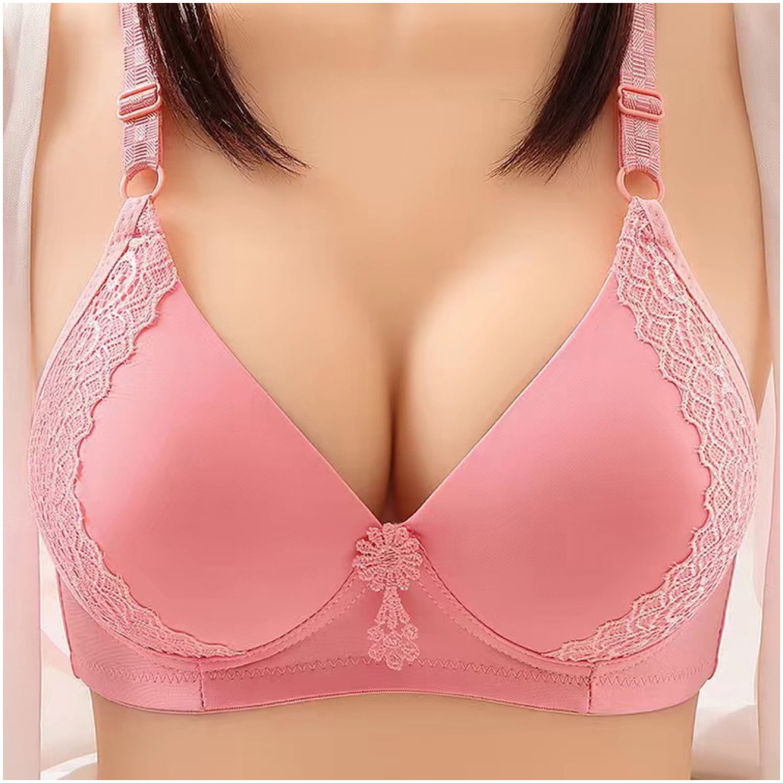 REORIAFEE Women's Push Up Bra Comfortable Bra Plus Size Breathable Push Up  Underwear Wireless Bra Daily Bra Pink L