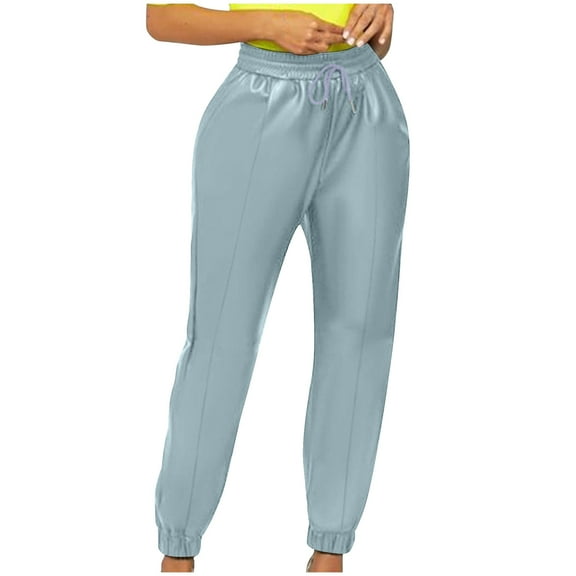 REORIAFEE Red Leather Pants High Waisted Straight Leg Solid Print Palazzo Pants Slim tailored Adjustable Tie Knot Casual Pants Lightweight Baggy Stretchy Slacks 2024 Trending Fashion Clothing