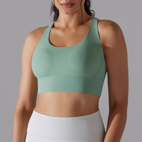 REORIAFEE Ribbed Sports Bras for Women U Back Sports Bra Medium Support Padded Bra Wireless Medium Impact Sports Bra Padded Yoga Workout Bra Quick Drying Tops Army Green L