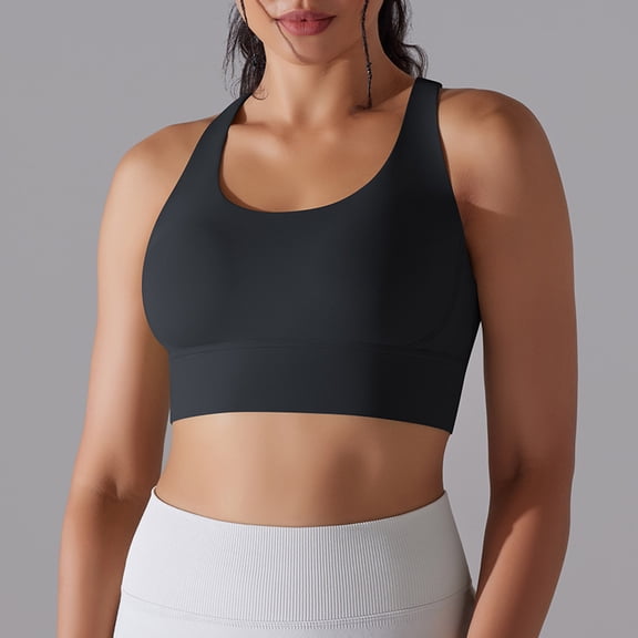 REORIAFEE Ribbed Sports Bras for Women U Back Sports Bra Medium Support Padded Bra Wireless Medium Impact Sports Bra Padded Yoga Workout Bra Quick Drying Tops Black L
