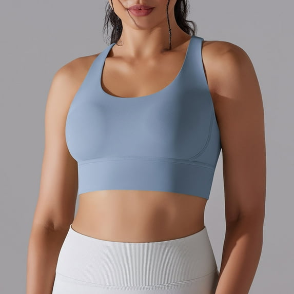 REORIAFEE Ribbed Sports Bras for Women U Back Sports Bra Medium Support Padded Bra Wireless Medium Impact Sports Bra Padded Yoga Workout Bra Quick Drying Tops Blue M