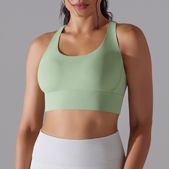 REORIAFEE Ribbed Sports Bras for Women U Back Sports Bra Medium Support Padded Bra Wireless Medium Impact Sports Bra Padded Yoga Workout Bra Quick Drying Tops Green M