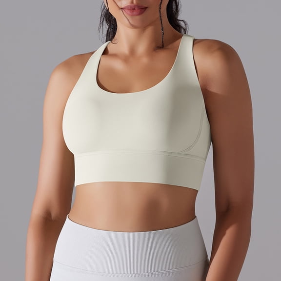 REORIAFEE Ribbed Sports Bras for Women U Back Sports Bra Medium Support Padded Bra Wireless Medium Impact Sports Bra Padded Yoga Workout Bra Quick Drying Tops Beige L