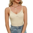 thumbnail image 1 of REORIAFEE Ribbed Tank Tops for Women Plus Size Sleeveless Tops Crewneck Tanks Lace Bow Front Slim Shirts Solid Print Pullover Spaghetti Strap Vest Summer Going Out Beige, 1 of 6