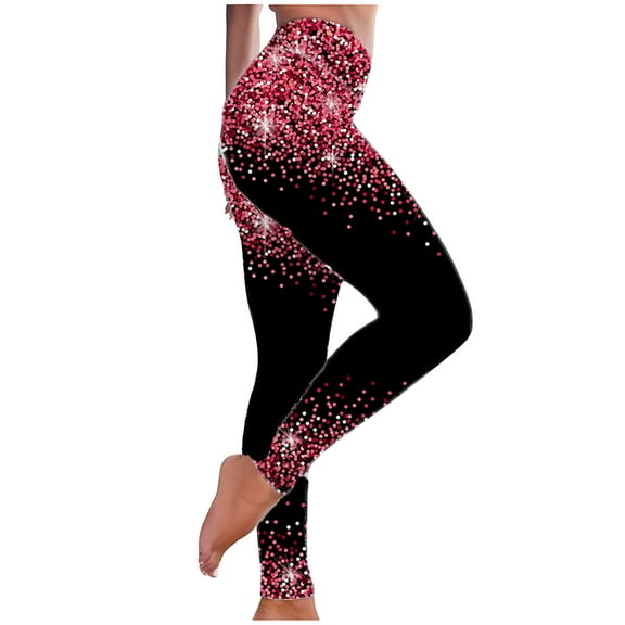 REORIAFEE Running Leggings for Women High Waisted Scrunch Butt Athletic Leggings Shiny Print Yoga Pants No See Through Exercise Pants for Running Workout Elastic Tights Wine L