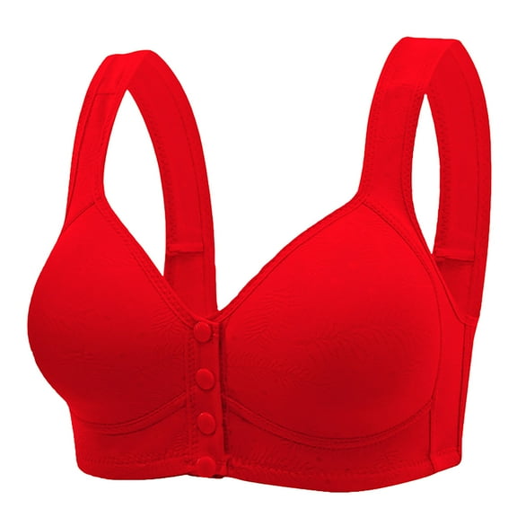 REORIAFEE Senior Bras Front Closure Back Support Wireless Slightly Padded Gathered Daily Bra Wirefree Bras Comfy Corset Bra Wide Strap Bra Comfortable Breathable Brassiere Anti-Sagging Bra Red 42