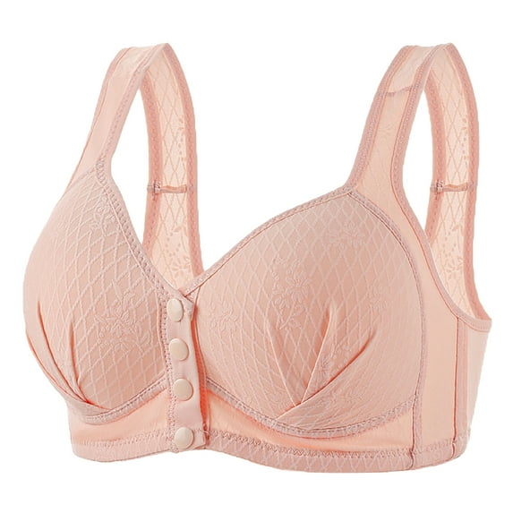 REORIAFEE Senior Bras Front Closure Soft Wireless Back Support Slightly Padded Gathered Daily Bra Wirefree Bras Comfy Corset Bra Wide Strap Bra Comfortable Breathable Brassiere Pink 42