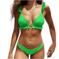 thumbnail image 1 of REORIAFEE Sexy Plus Size Swimsuits for Women Resort Wear Swimsuit Ruffle Split Bikini Set Green L, 1 of 7