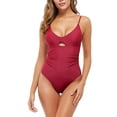 thumbnail image 1 of REORIAFEE Sexy Swimsuit Women Bathing Suit Bikini Set Cute Bikini V Neck Cover Slim One Piece Swimsuit Wine XXL, 1 of 5