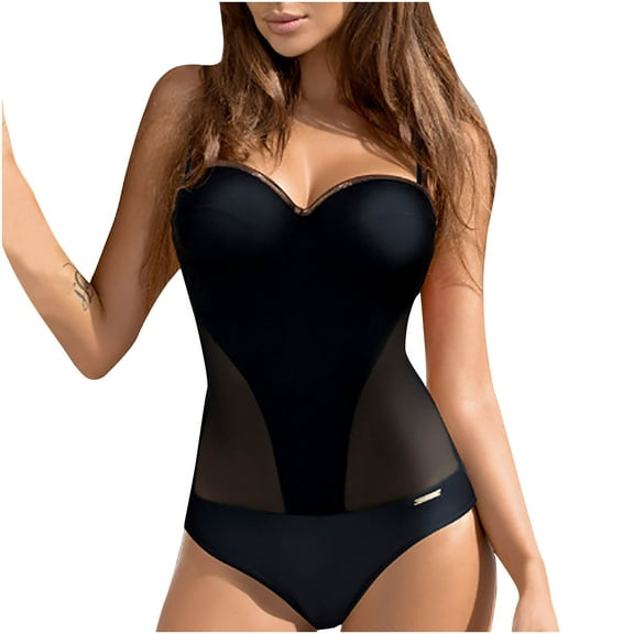 REORIAFEE Sexy Tankini Swimsuits for Women Retro Beachwear One Piece Suspender Swimsuit Black L