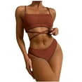 thumbnail image 1 of REORIAFEE Sexy Women's Plus Size Bikini Fashionable Beachwear Bandage Two Piece Push Up Pad Swimwear Beachwear Set Coffee S, 1 of 8
