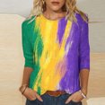 thumbnail image 1 of REORIAFEE Shirts for Womens Mardi Gras Green Purple Yellow 3/4 Sleeve Shirts Round Neck Carnival Fancy Tees Theme Party Fashions Tops Loose Blouse Green L, 1 of 5