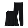 thumbnail image 1 of REORIAFEE Sleepwear for Women Pants 2 Piece Plus Size Pajama Long Sleeve Top and Pant Solid Color Soft Loungewear Black XL-5XL, 1 of 3