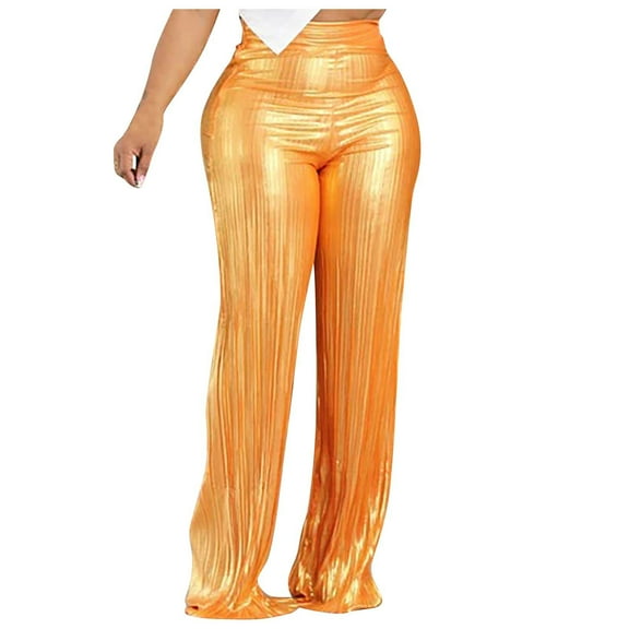 REORIAFEE Sparkly Pants for Women Straight Leg Palazzo Pants Shiny High Waisted Casual Pants Lightweight Baggy Stretchy Slacks 2024 Trending Fashion Clothing
