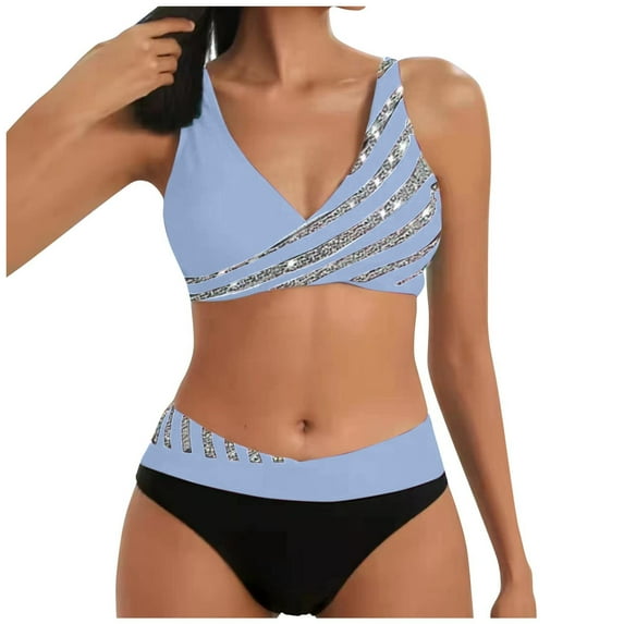 REORIAFEE Sport Swimsuits for Women 2 Piece Women Swimsuit Retro Beachwear Summer Swimsuit Swimwear Beachwear Bikini Sky Blue XXL