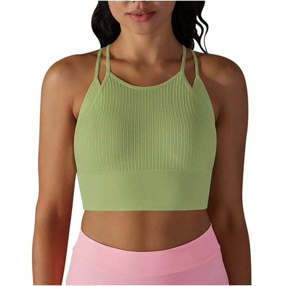 REORIAFEE Sports Bra Tank Tops for Women Sleeveless Tops Round Neck Tanks Quick Dry Crop Shirts Solid Color Pullover Shapewear Spaghetti Strap Vest Summer Going Out Green