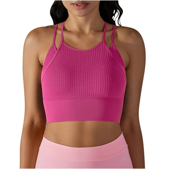 REORIAFEE Sports Bra Tank Tops for Women Sleeveless Tops Round Neck Tanks Quick Dry Crop Shirts Solid Color Pullover Shapewear Spaghetti Strap Vest Summer Going Out Hot Pink