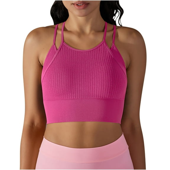 REORIAFEE Sports Bra Tank Tops for Women Sleeveless Tops Round Neck Tanks Quick Dry Crop Shirts Solid Color Pullover Shapewear Spaghetti Strap Vest Summer Going Out Hot Pink