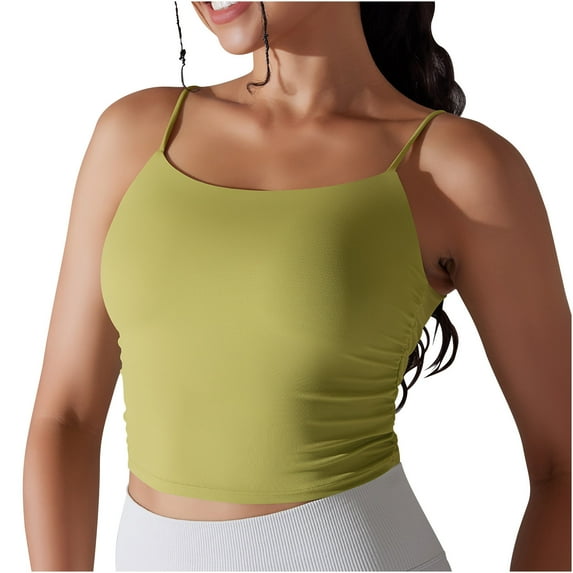 REORIAFEE Sports Bra Tank Tops for Women Sleeveless Tops Square Neck Tanks Quick Dry Crop Shirts Solid Color Pullover Shapewear Spaghetti Strap Vest Summer Going Out Army Green