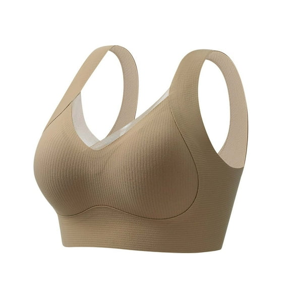 REORIAFEE Sports Bras for Women High Support Large Bust Gathered Daily Bra No Wire Bras V Neck Comfy Corset Bra Wide Strap Bra Lightly Lined Classic Seamless Brassiere Anti-Sagging Bra