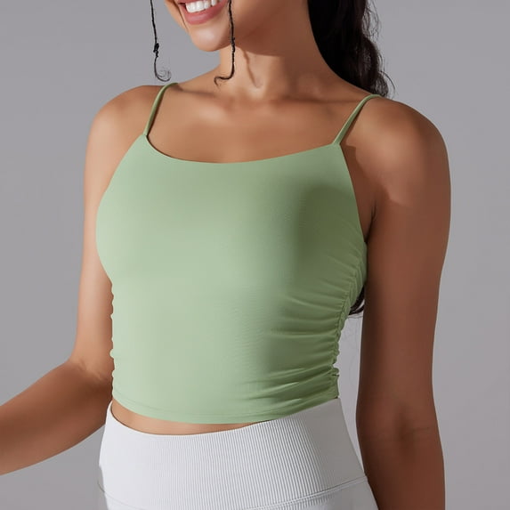 REORIAFEE Sports Bras for Women Light Support Wireless Bra Padded Sports Tank Top Sexy Back High Impact Longline Workout Yoga Bra Quick Drying Body Fitness Green XL