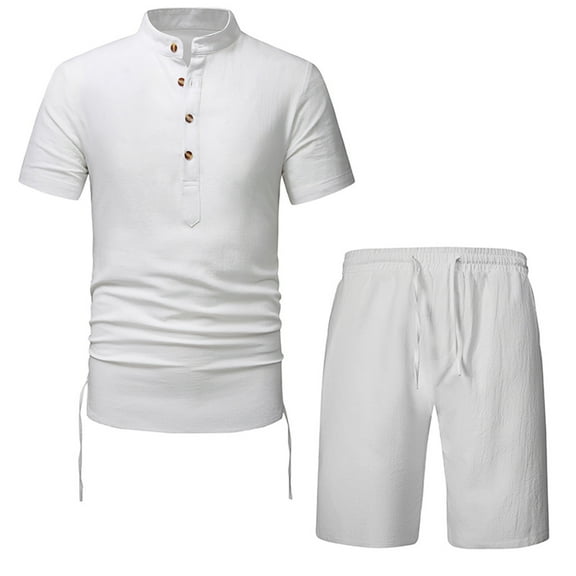 REORIAFEE Sports Outfit For Men Summer Sweatsuit Mens Tracksuit Sweatsuit Beach Tracksuits Set Gym Outfits Men Casual Stand Collar Short Sleeve Set Blouse Short Pants Suit White XXL