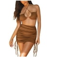 thumbnail image 1 of REORIAFEE Spring Outfit Women Sets Women 2 Piece Outfits Disco Outfit Fashion Women Backless Sleeveless Sexy Drawstring Dresses Shirts Sets Brown L, 1 of 8