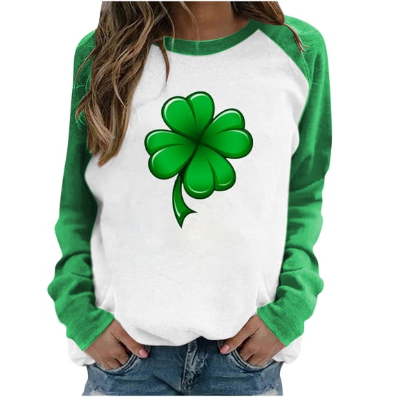 REORIAFEE St. Patrick's Day Clothes for Women Long Sleeve Blouses Round Neck Tee Tops Kindness Print Pullover Casual Top Irish Festival Holiday 2024 Fashion Trendy Clothing