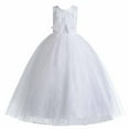 thumbnail image 1 of REORIAFEE Summer Girls Dress Lace Junior Bridesmaid Dress Sleeveless Lace Bow Mesh Dress Gauze Dress Princess Dress White 13-14 Years, 1 of 9