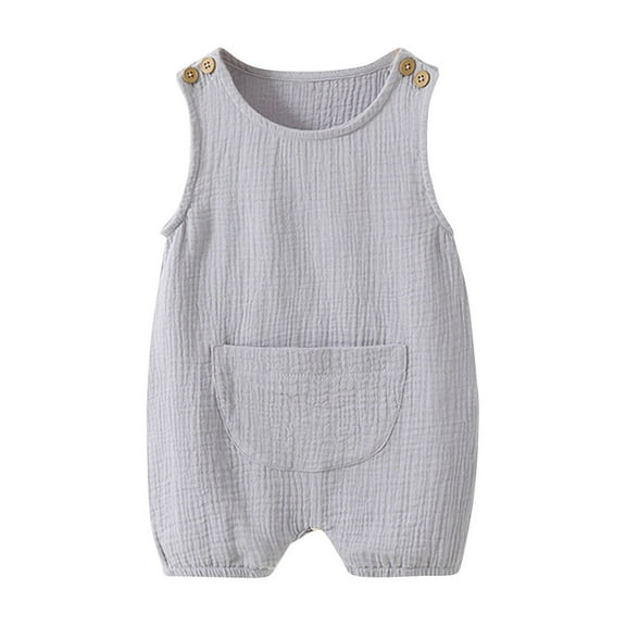 REORIAFEE Summer Rompers for Baby Girls Sleeveless Onesies Rompers Jumpsuit Bodysuits Solid Color Overall Size 6M Gray