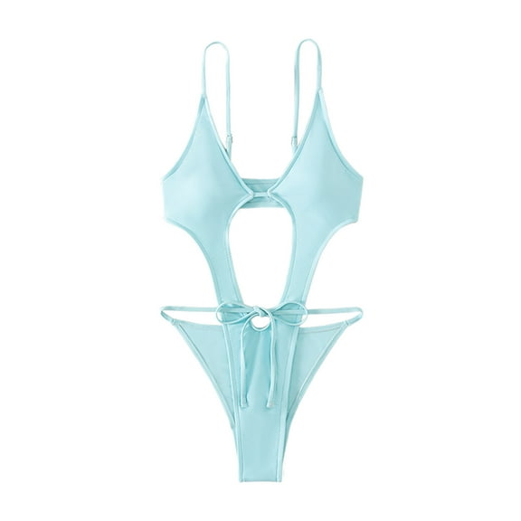 REORIAFEE Tankini Bathing Suits for Women Resort Wear Bikini One Piece Swimsuit Bikini Beach Lace up Swimsuit Blue L