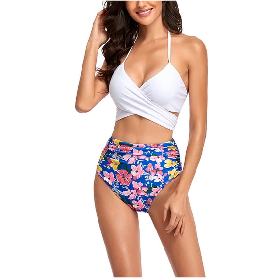 REORIAFEE Tankinis Swimwear for Women Beach Vacation Bathing Suit Padded Bikini Set Two Piece Swimsuit White L