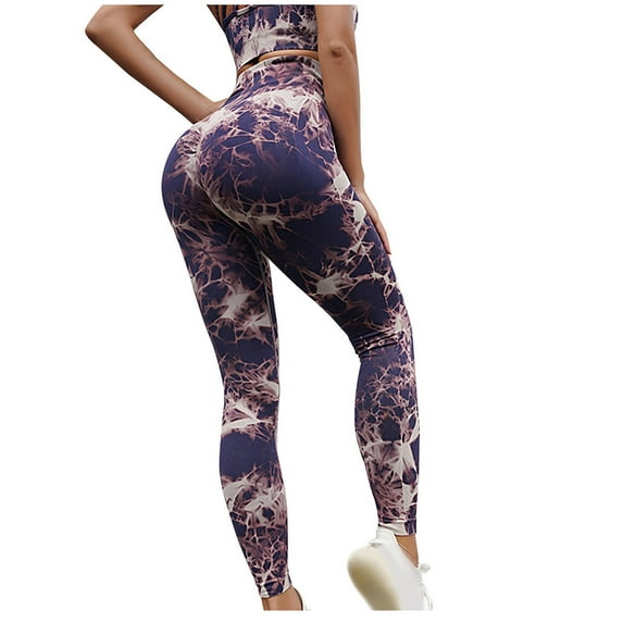REORIAFEE Tie Dye Leggings for Women High Waisted Scrunch Butt Athletic Leggings Color Block Ombre Yoga Pants Soft Opaque Slim Exercise Pants for Running Workout Elastic Tights Purple S
