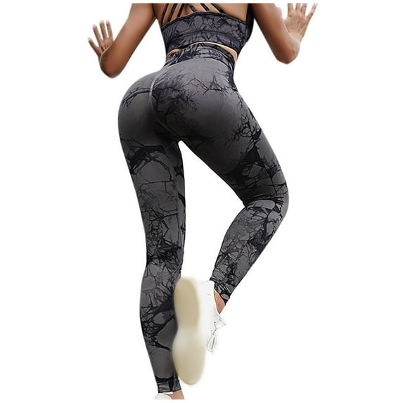 REORIAFEE Tie Dye Leggings for Women High Waisted Scrunch Butt Athletic Leggings Color Block Ombre Yoga Pants Soft Opaque Slim Exercise Pants for Running Workout Elastic Tights Dark Gray L